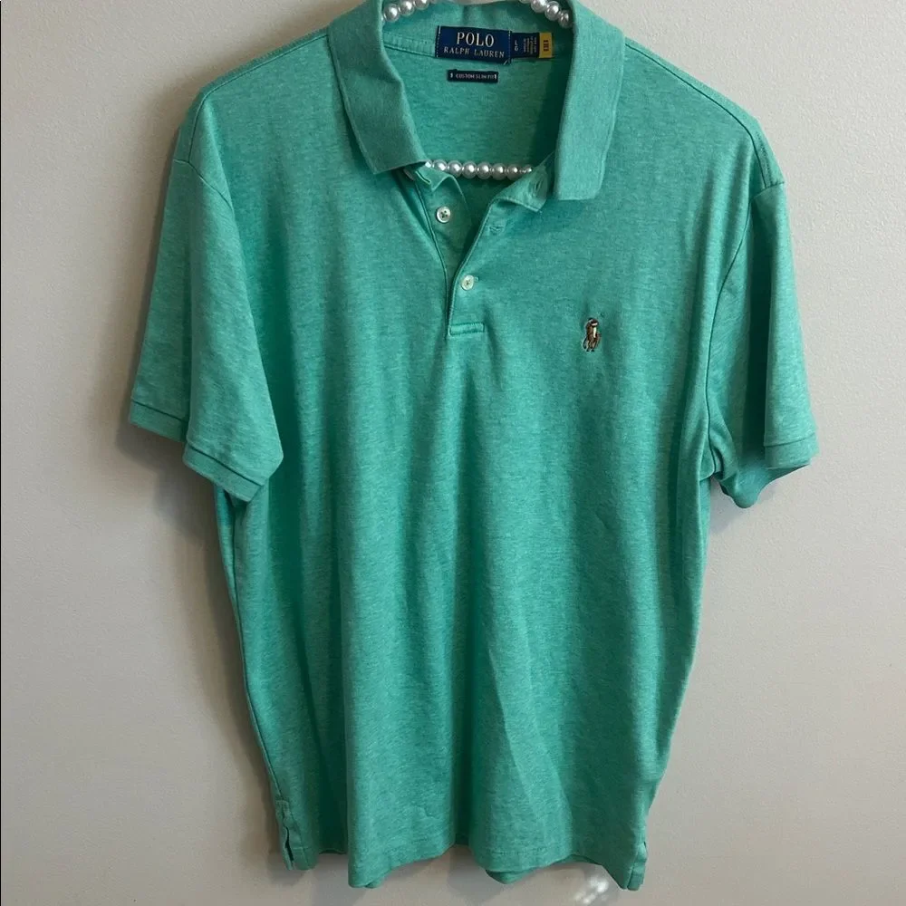 Polo Ralph Lauren Custom Slim Fit Green Polo Shirt. Size Large